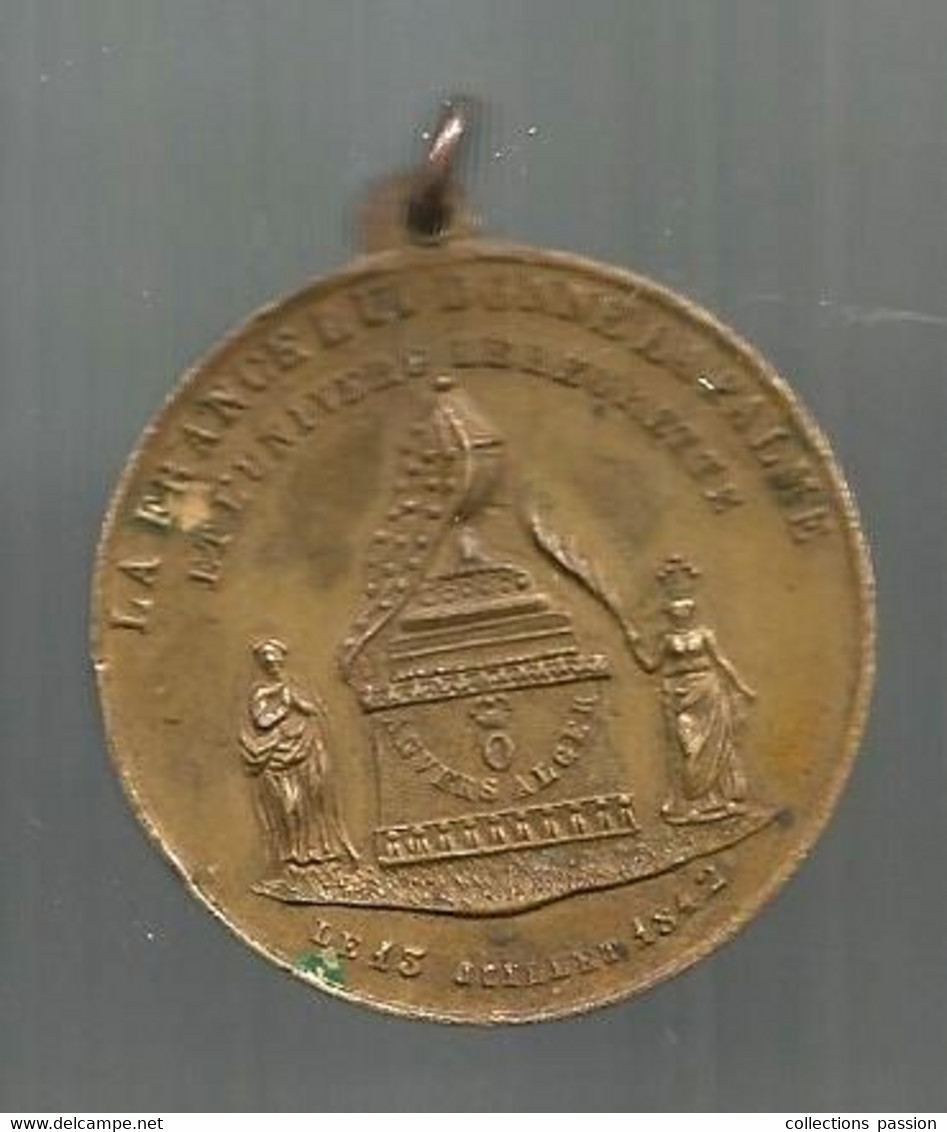 Médaille, DUC D'ORLEANS Né à Palerme 1810 ,mort à Neuilly 1842, Statue Inaugurée 1845 , 2 Scans , Frais Fr 1.95 E - Monarchia / Nobiltà