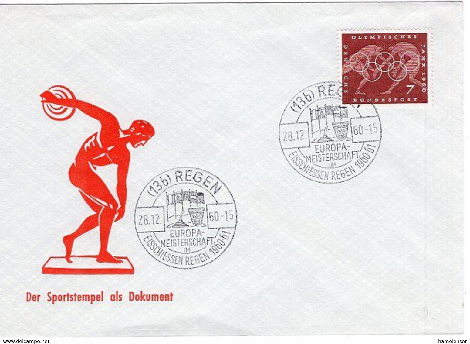 51659 - Bund - 1960 - 7Pfg Olympia '60 EF A SoUmschl REGEN - EUROPA-MEISTERSCHAFT IM EISSTOCKSCHIESSEN ... - Hiver