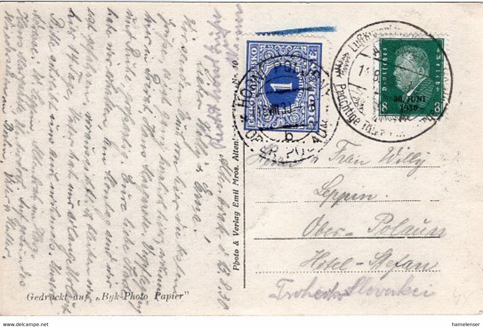 51680 - Deutsches Reich - 1930 - 8Pfg Ebert "1930" EF A AnsKte ALTENBRAK - ... -> OBER-POLAUN (CSR), M. 1 Kcs. Nachporto - Impuestos