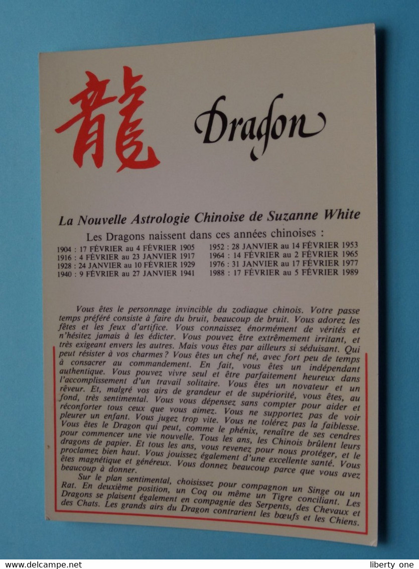 DRAGON > Astrologie CHINOISE De Suzanne White ( Edit. GENDRE ) Anno 19?? ( Zie / Voir Photo ) ! - Astronomie