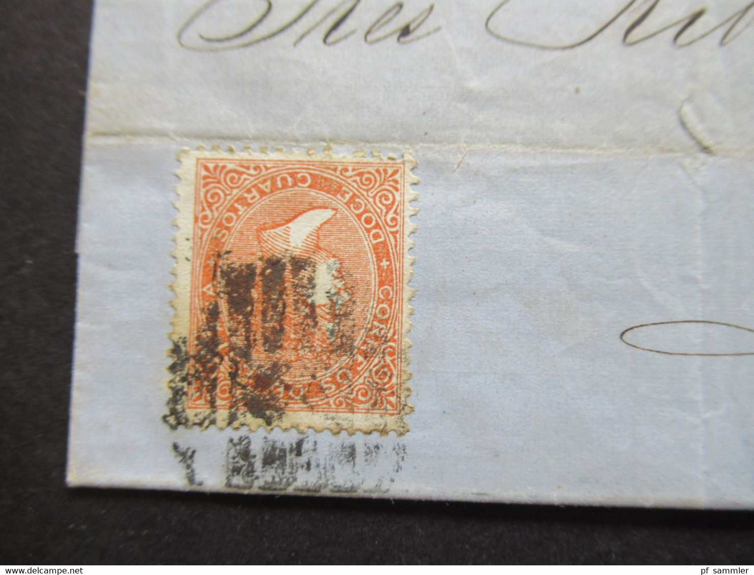 Spanien 1869 Michel Nr.90 EF Blauer Stempel PD Und K2 Espagne AMB Cette A Tar C Barcelona - Lyon - Lettres & Documents