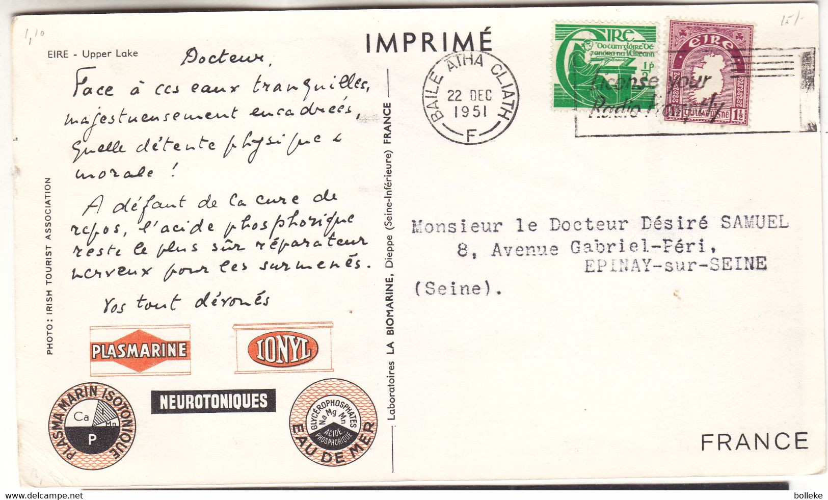 Irlande - Carte Postale De 1951 - Oblit Baile Atha Cliath - - Briefe U. Dokumente