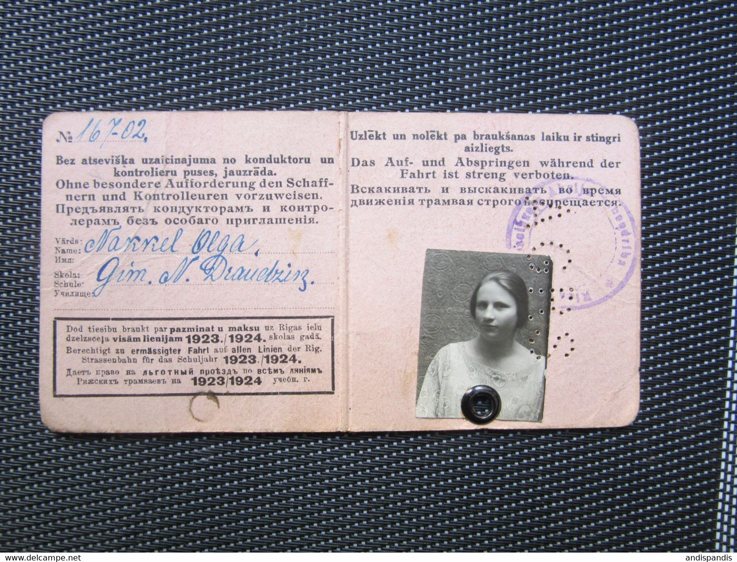 Y1923/24 Riga City  Train Monthly Ticket For Student /  German Russian Lang. Latvia - Europa