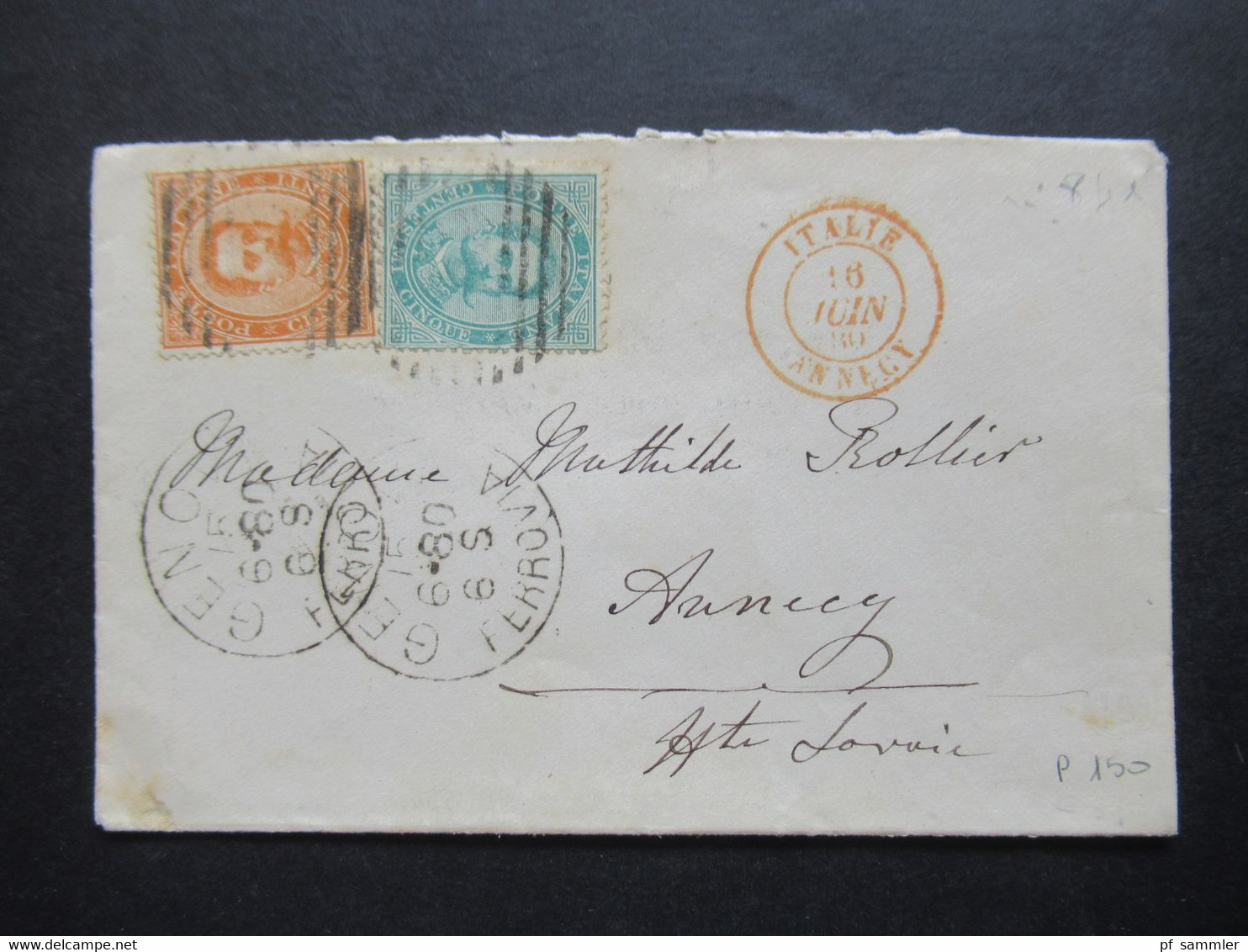 Italien 1880 König Umberto I. Nr.37 Und 39 Genova - Annecy Roter Stempel K2 Italie Annecy - Marcophilie