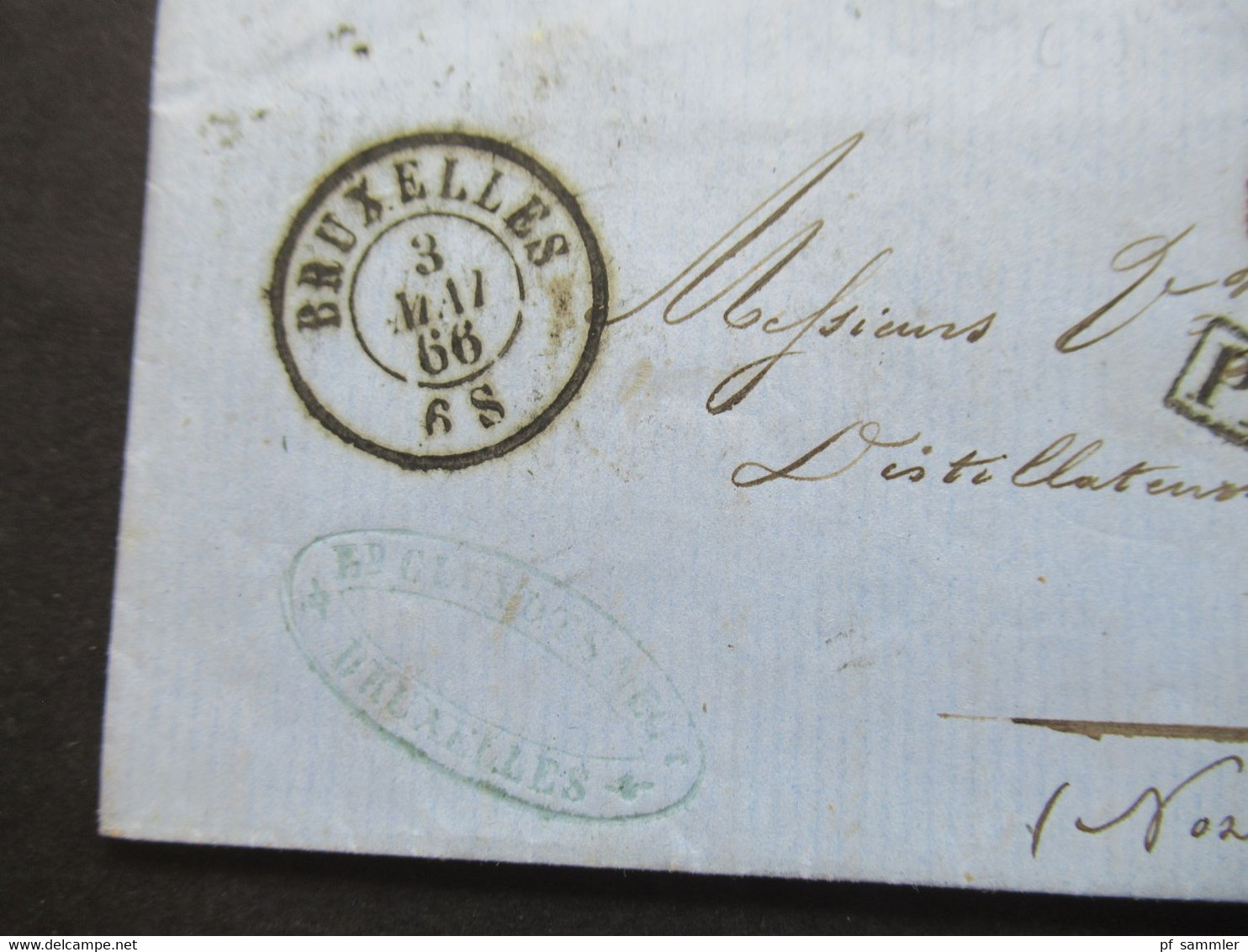 Belgien 1866 Nr.16 EF Nr. Stempel 60 U. K2 Bruxelles PD U. Roter K2 Belgique Douai Faltbrief Mit Inhalt Nach St. Saulve - 1865-1866 Perfil Izquierdo