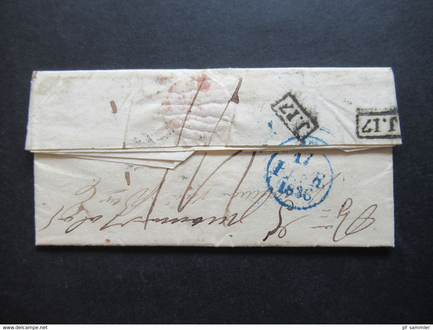 16.2.1836 Transit Roter Ovalstempel Autriche P. Huningue Und Roter L2 Nach Paris Hotel Du Hainault / 2x Stempel Ra1 J.17 - 1. ...-1850 Vorphilatelie