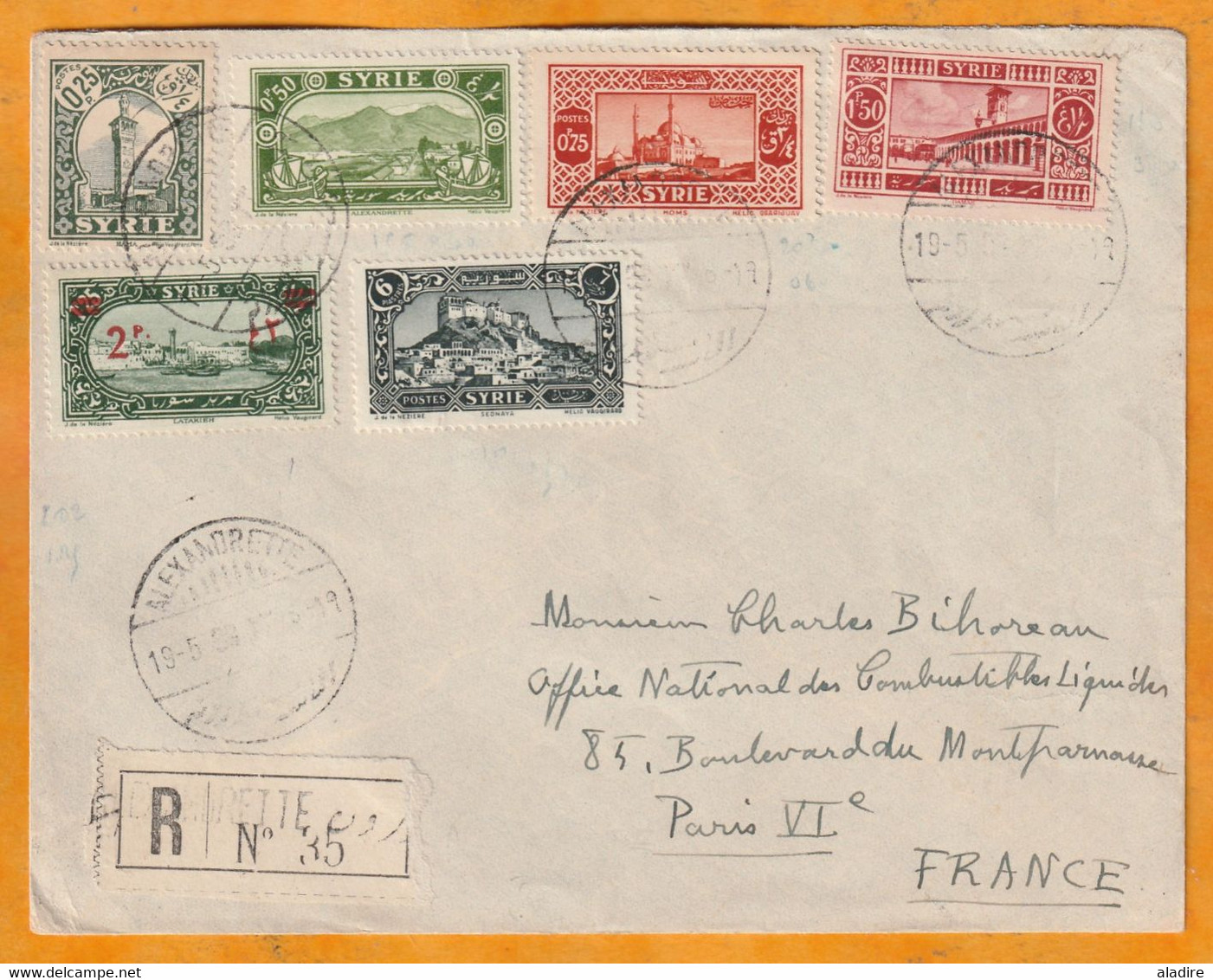 1933 - Enveloppe Recommandée D'Alexandrette,  Syrie Mandat Français Vers Paris - Affranchissement 11 Piastres - Briefe U. Dokumente
