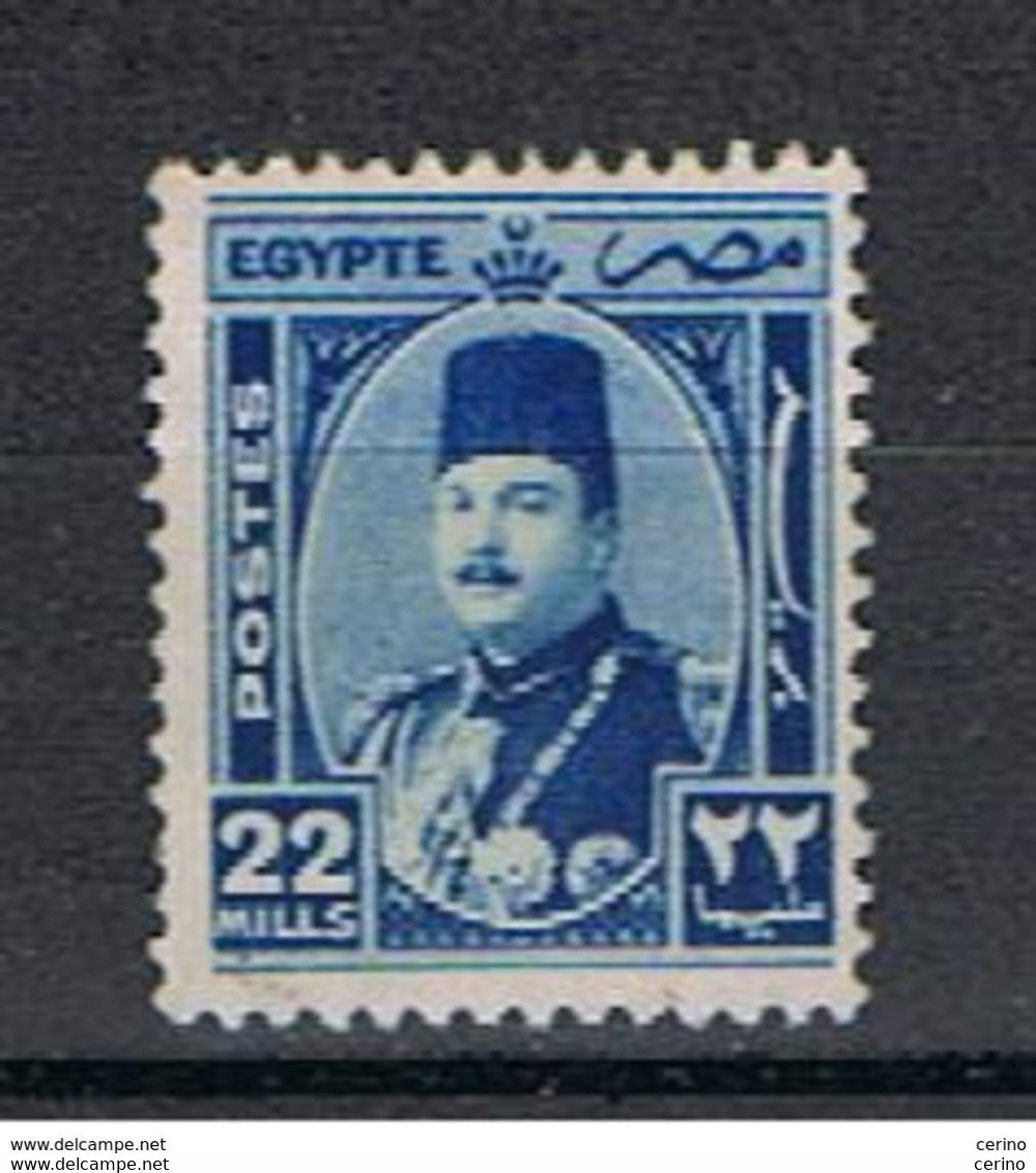 EGYPT:  1944/46  RE  FAROUK  -  22 M. STAMP  NO GLUE  -  YV./TELL.232 - Usados