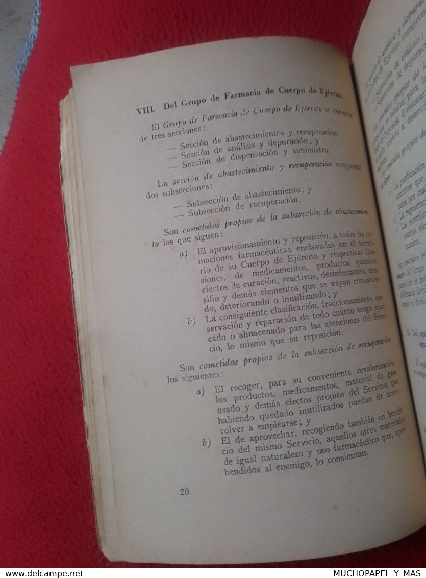 ANTIGUO LIBRO EJÉRCITO SERVICIO Y TÁCTICA DE FARMACIA EN CAMPAÑA COMANDANTE FARMACÉUTICO PEÑA TORREA, MILITAR...PHARMACY