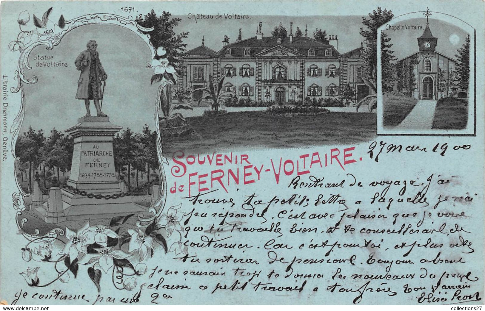 01-FERNEY-VOLTAIRE- SOUVENIR MULTIVUES ( CARTE SUR PAPIER BLEU ) - Ferney-Voltaire