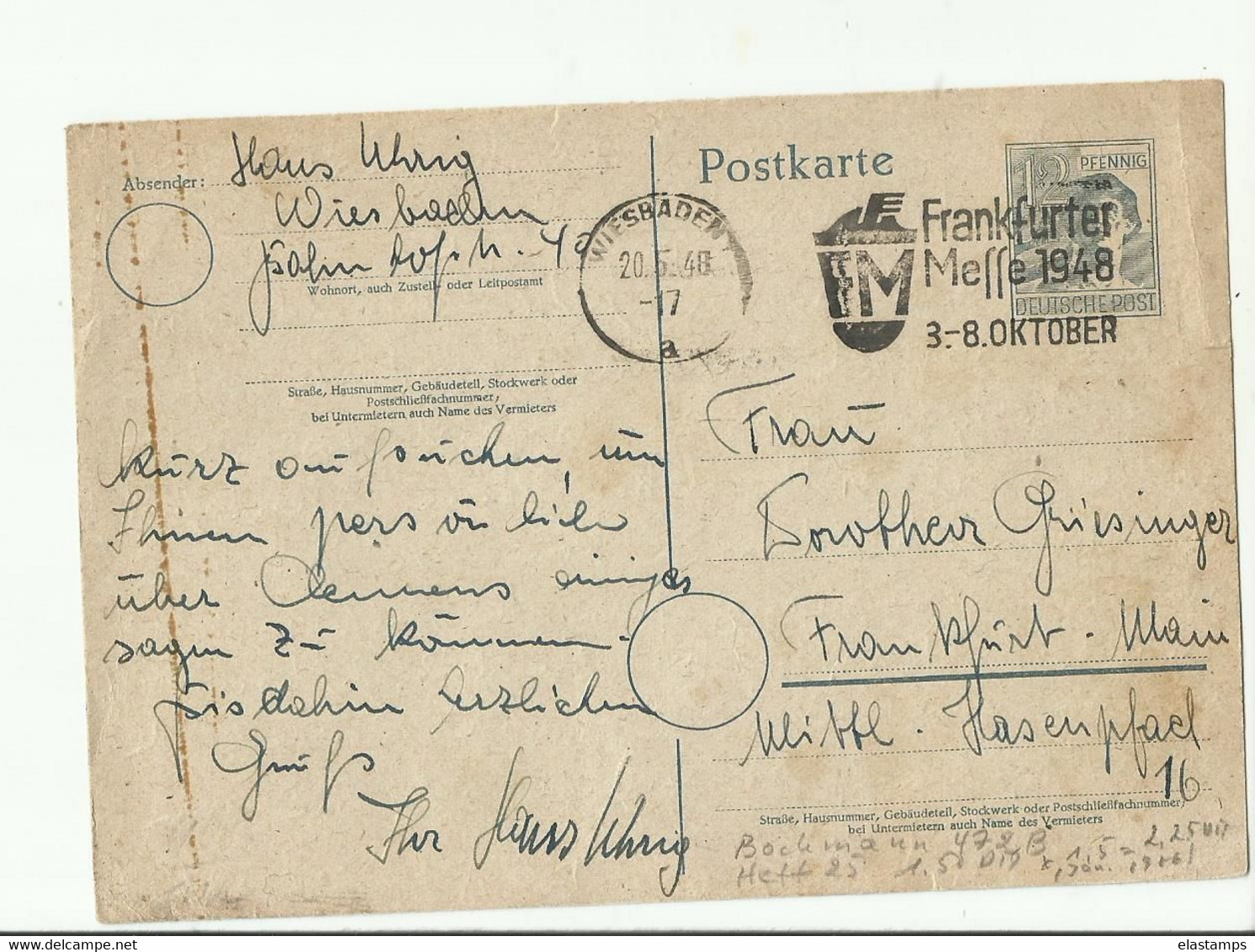 DP GS WIESBADEN 1948 SST - Postal  Stationery