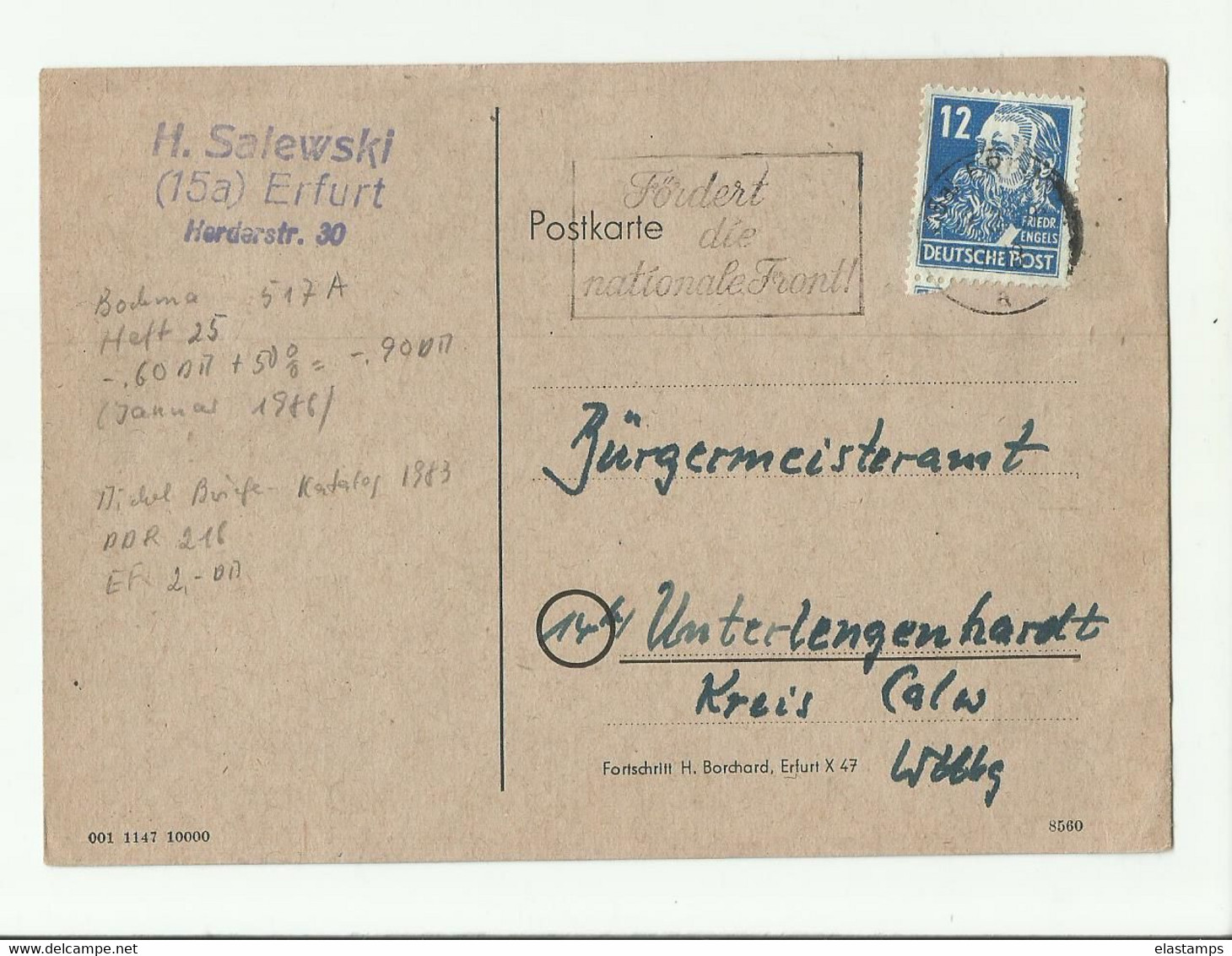 DP  1950 GS SST ERFURT - Postal  Stationery