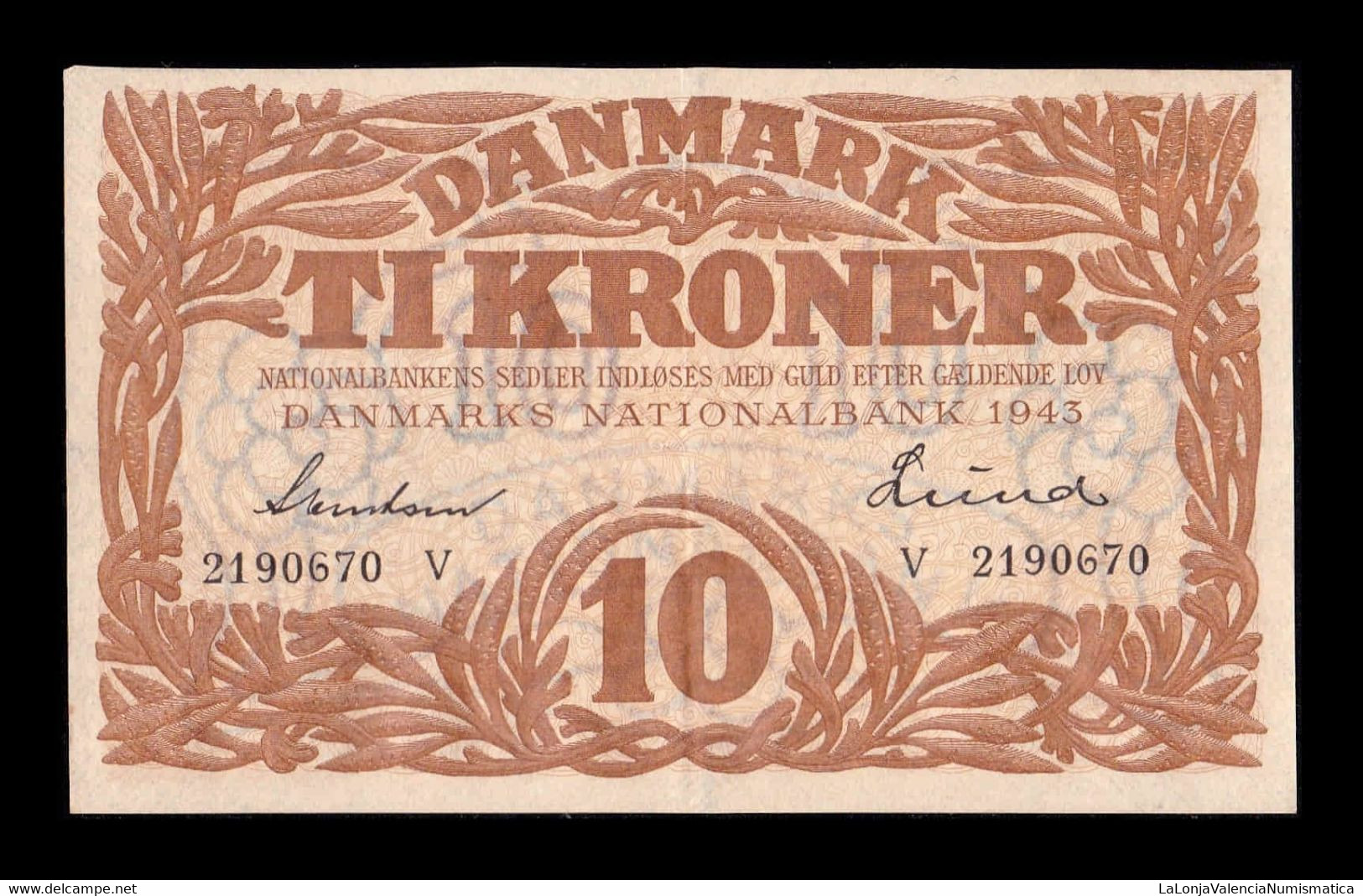 Dinamarca Denmark 10 Kroner 1943 Pick 31p (1) EBC+ XF+ - Denmark