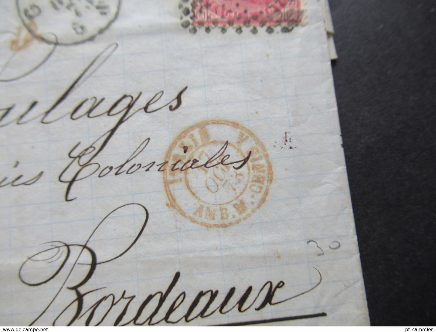 Italien 1863 / 73 Nr.20 EF Nr.Stempel 13 Und K1 Genova Faltbrief Mit Inhalt Nach Bordeaux Roter K2 Italie AMB M Cenis - Poststempel