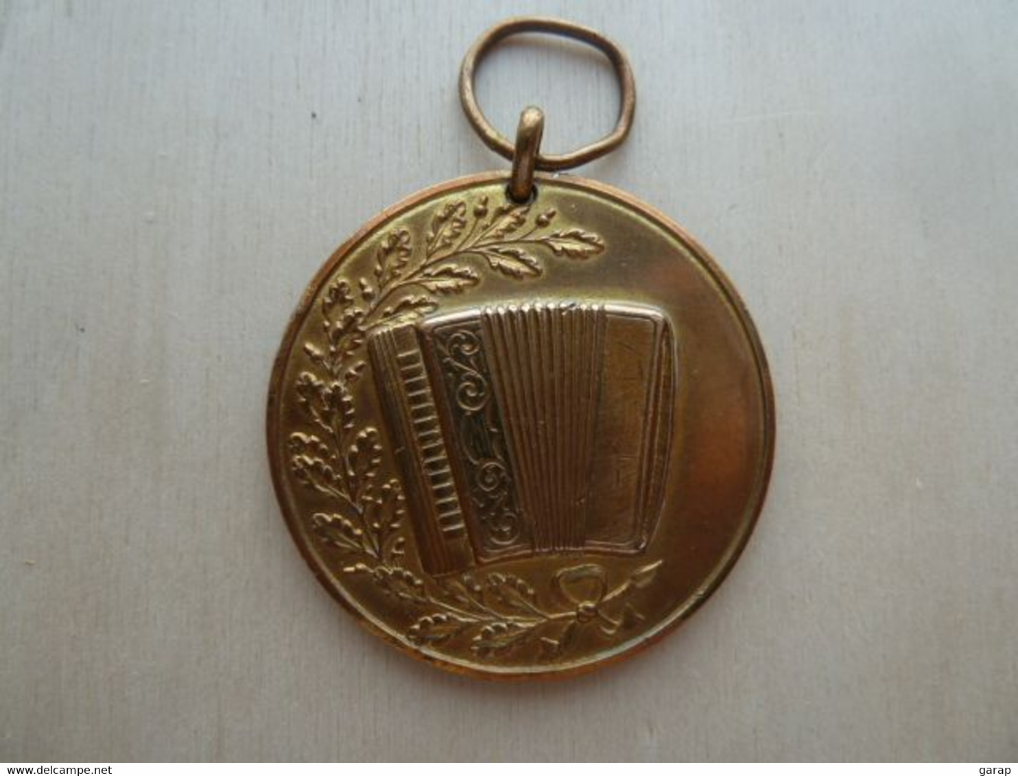 DAF-023 Médaille Probable Bronze à Décor D'accordéon Entouré Dun Végétal - Musikinstrumente