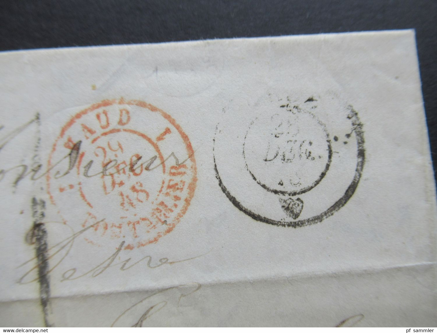 Schweiz 28.12.1848 Stempel K2 Orbe Roter K2 Vaud 1 Pontarlier Taxvermerk 1 U. Ank. Stempel Pontarlier Faltbrief Inhalt - 1843-1852 Timbres Cantonaux Et  Fédéraux