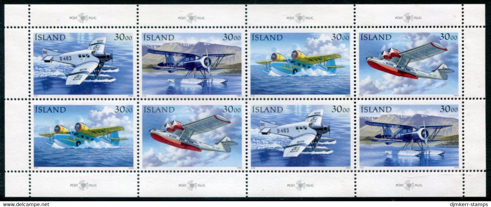 ICELAND 1993 Stamp Day: Mail Planes Sheetlet  MNH / **  Michel 791-94 Kb - Neufs