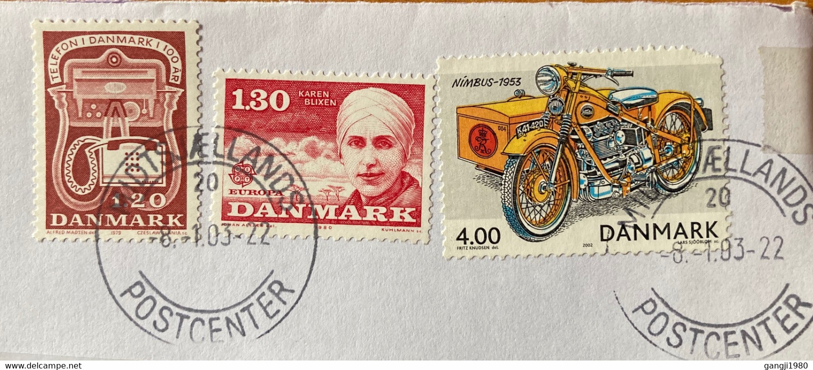 DENMARK 2003, ANTIQUE TELEPHONE TWO WHEELER ,KAREN BLIXEN COVER TO USA MIDTSALLANDS FDC ? - Storia Postale