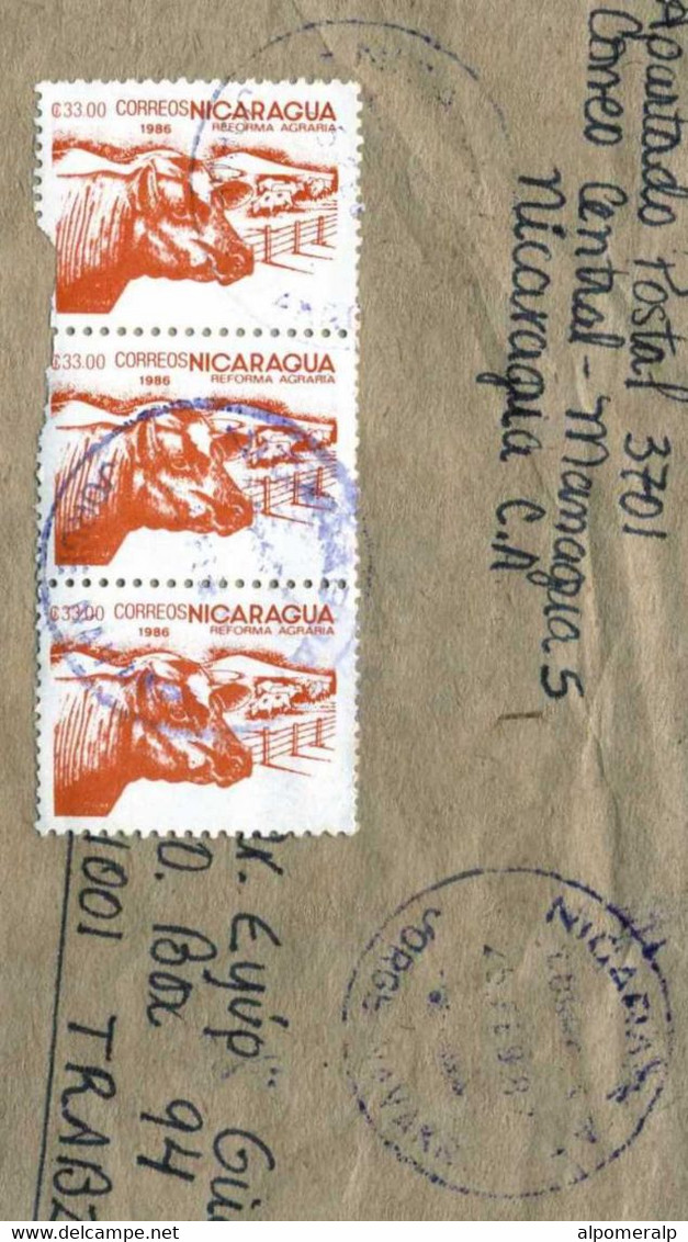 Nicaragua Jorge Navarro 1987 Airmail Cover Used To Turkey, Mi 2672 Agrarian Reform, Cow And Pasture, Agriculture, Cattle - Nicaragua