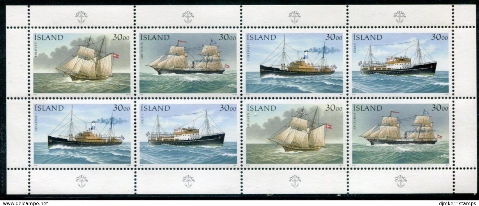 ICELAND 1991 Stamp Day: Mail Ships Sheetlet MNH / **.  Michel 752-56 Kb - Neufs