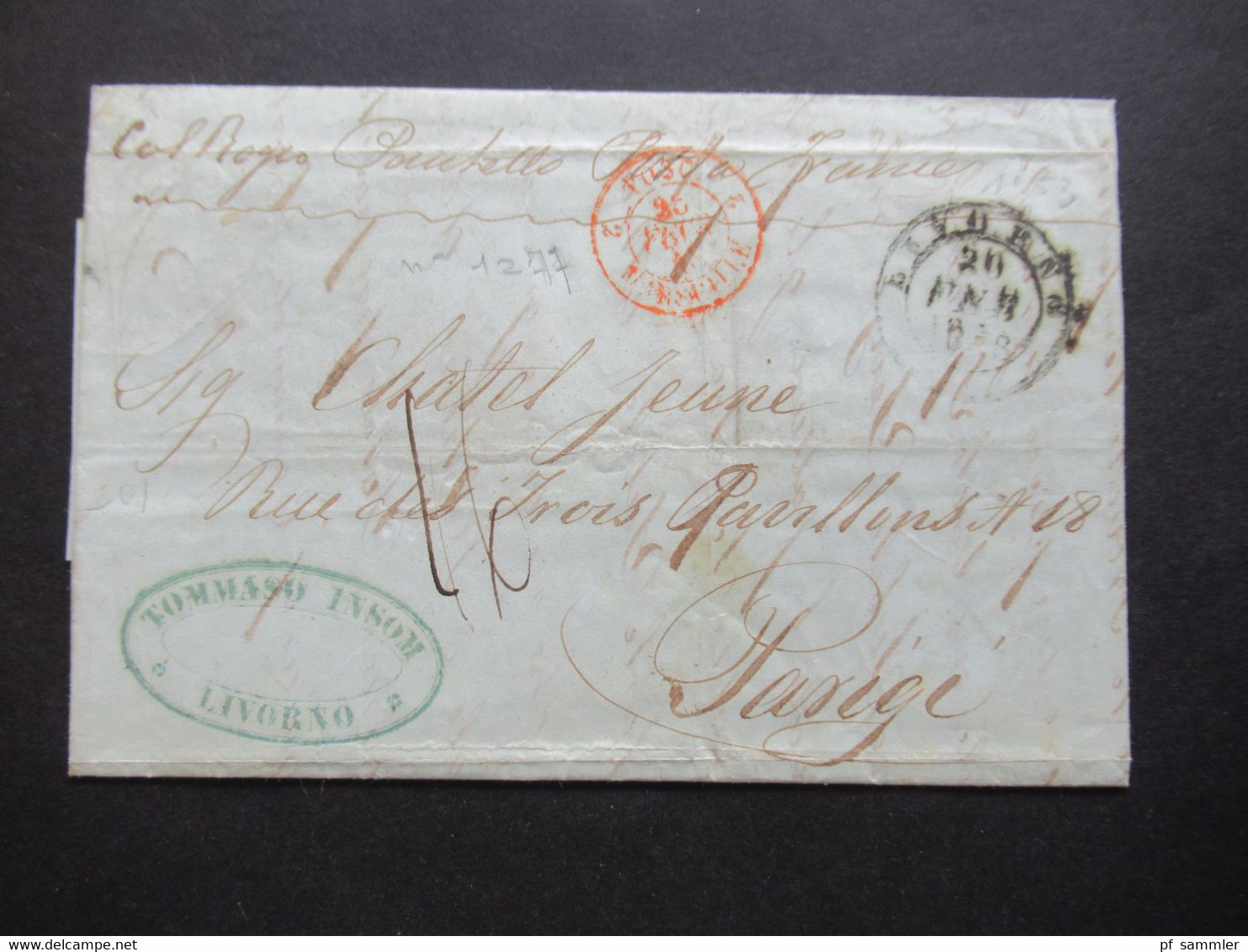 Italien 20.2.1848 Livorno - Paris Schiffspost ?! Roter Stempel Tosc. Marseille 2 Taxvermerk 16 Faltbrief Mit Inhalt - 1. ...-1850 Prephilately