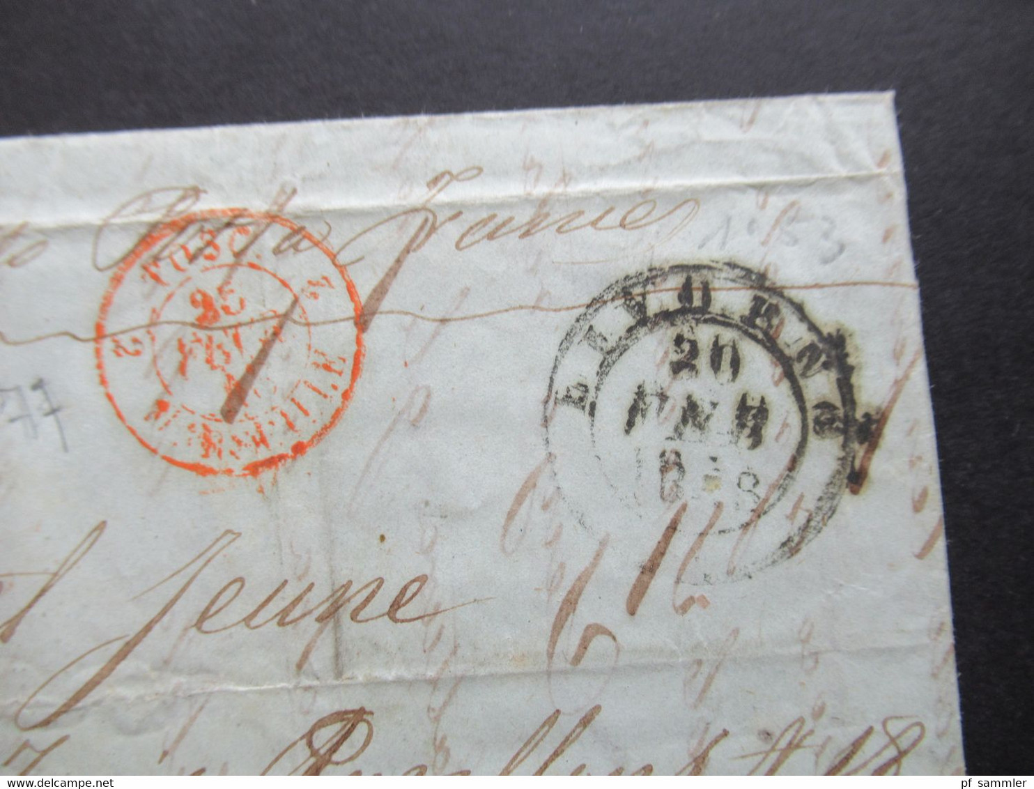 Italien 20.2.1848 Livorno - Paris Schiffspost ?! Roter Stempel Tosc. Marseille 2 Taxvermerk 16 Faltbrief Mit Inhalt - ...-1850 Voorfilatelie