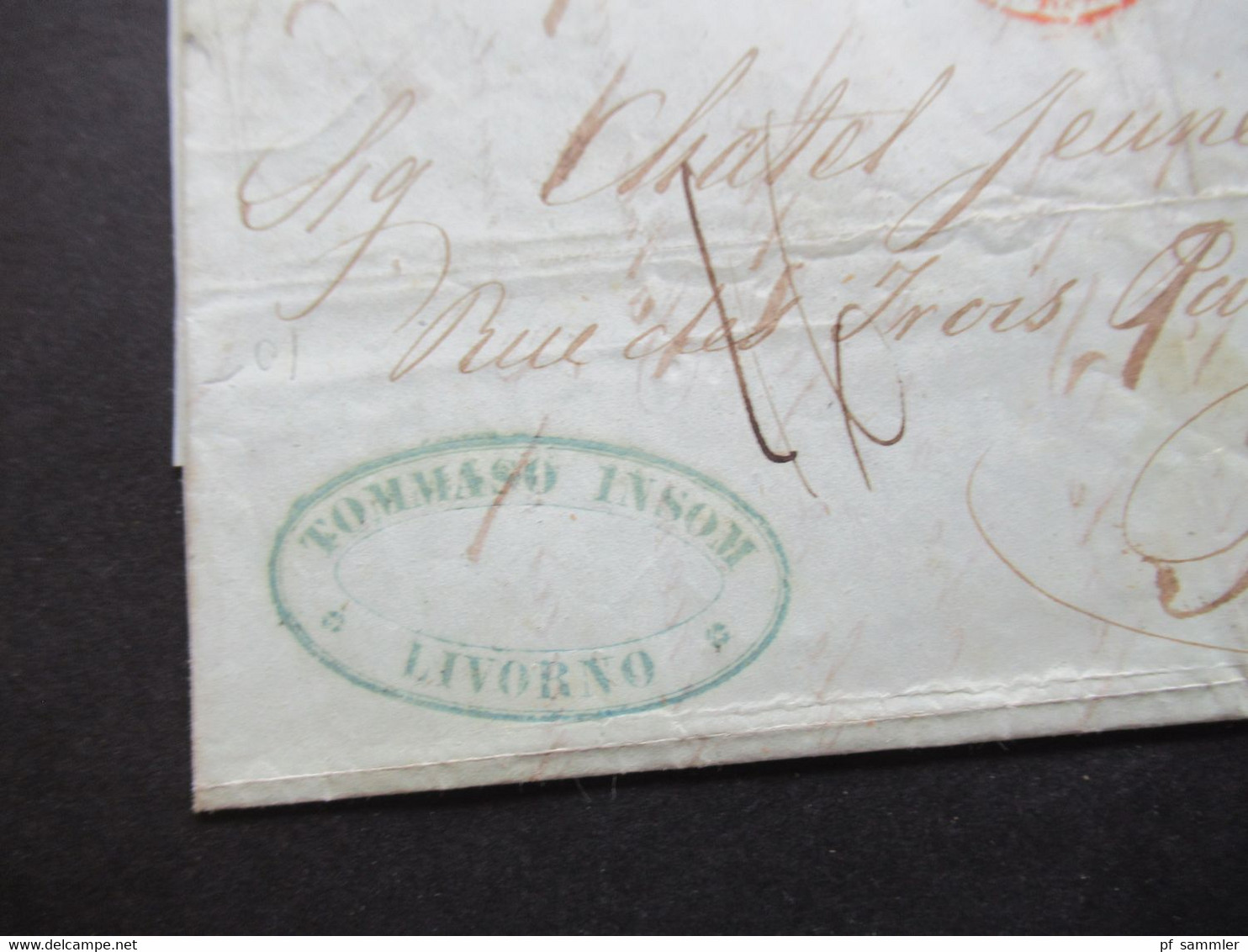 Italien 20.2.1848 Livorno - Paris Schiffspost ?! Roter Stempel Tosc. Marseille 2 Taxvermerk 16 Faltbrief Mit Inhalt - 1. ...-1850 Vorphilatelie