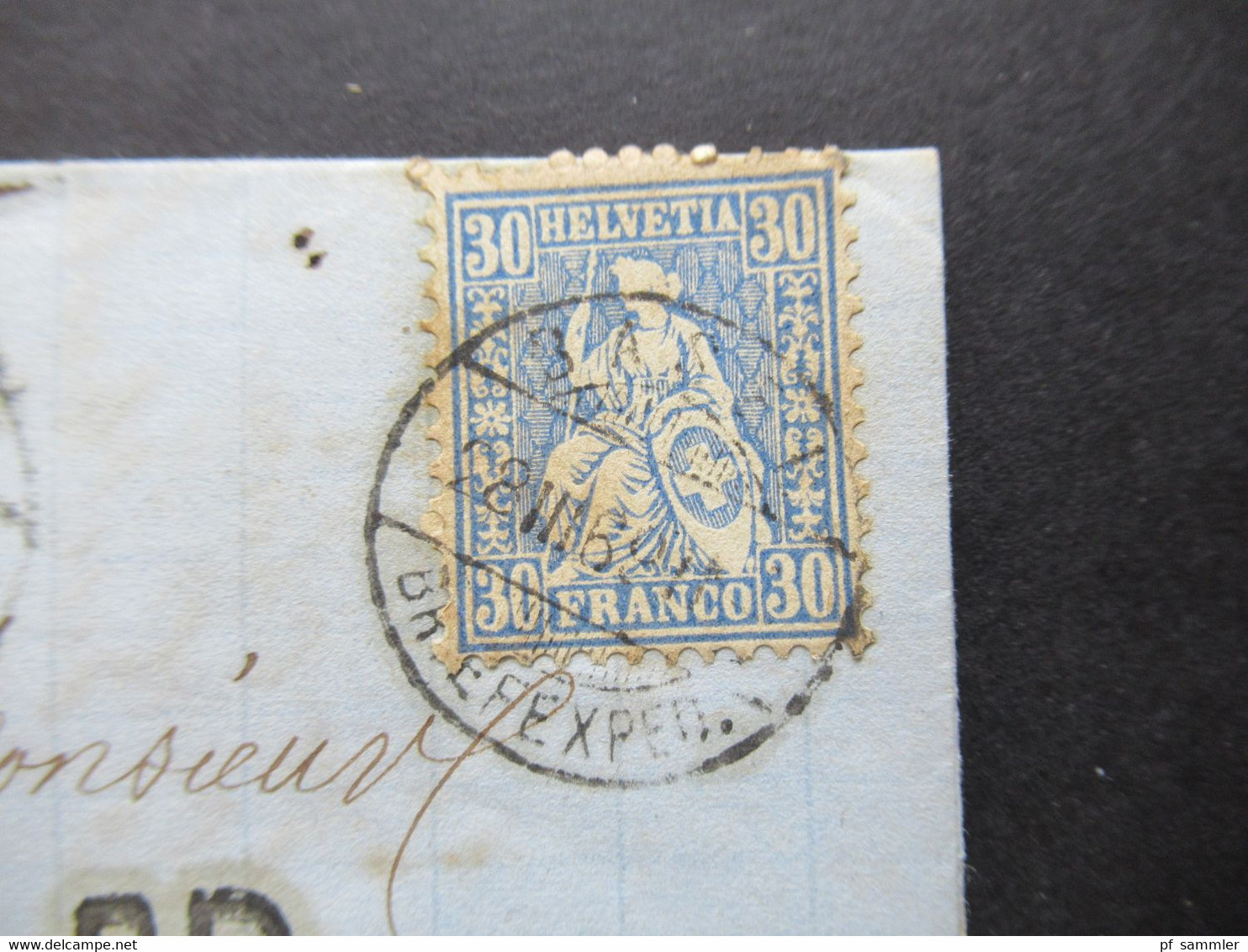 Schweiz 1869 Sitzende Helvetia Nr.33 EF PD Brief Basel - Vergeze Stempel Suisse - St. Louis AMB Faltbrief Mit Inhalt - Brieven En Documenten