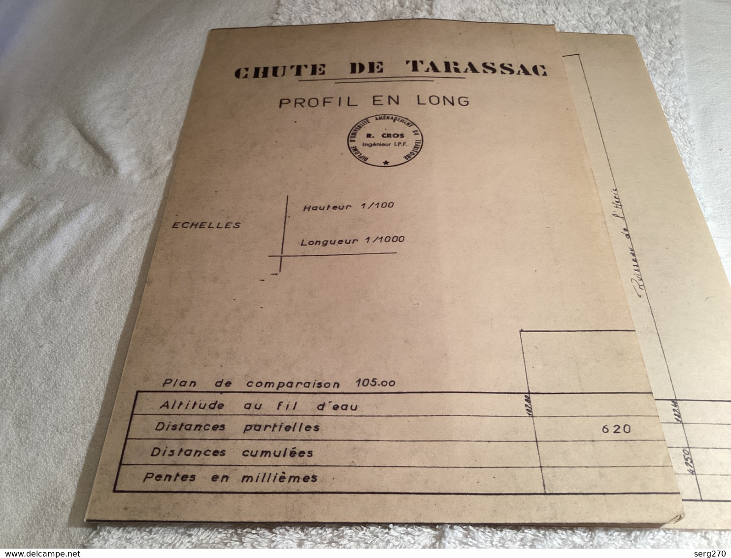 Plan Dessin Département Du Tarn Chute De Cahuzaguet Projet De Monsieur Cros  Ingénieur 1960 Diplôme Universitaire D’amén - Travaux Publics