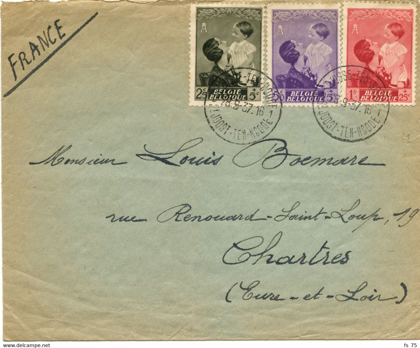 BELGIQUE - COB 44+450+452 REINE ASTRID SUR LETTRE POUR LA FRANCE, 1937 - Storia Postale