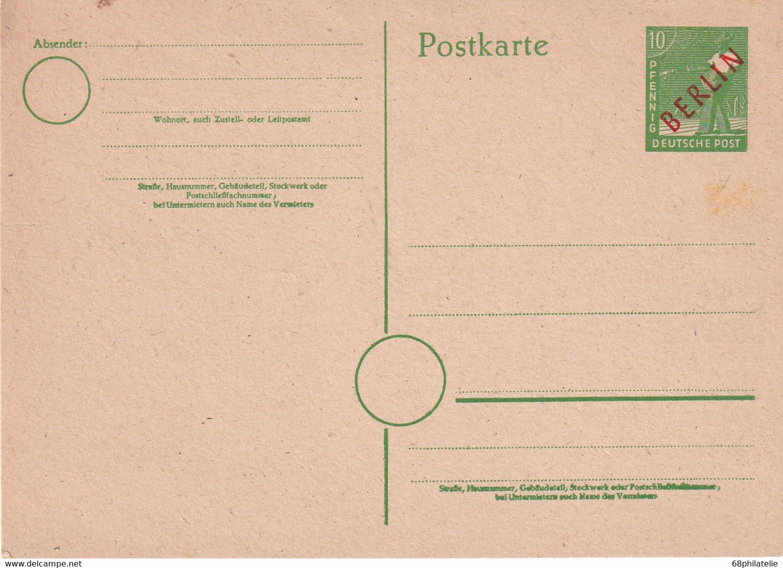 BERLIN  ENTIER POSTAL/GANZSACHE/POSTAL STATIONERY CARTE - Postkaarten - Ongebruikt