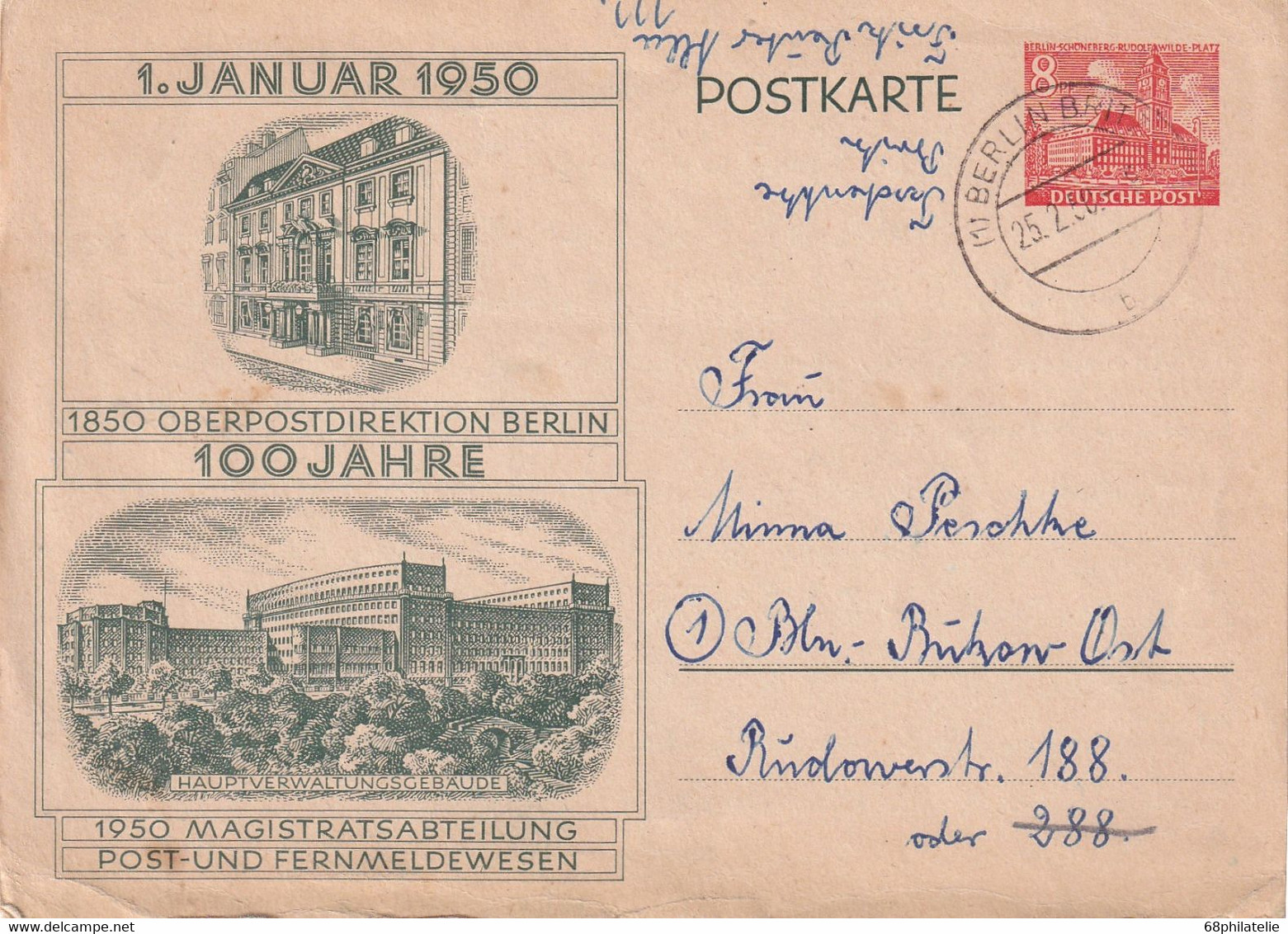 BERLIN  1950 ENTIER POSTAL/GANZSACHE/POSTAL STATIONERY CARTE ILLUSTREE - Privé Briefomslagen - Gebruikt