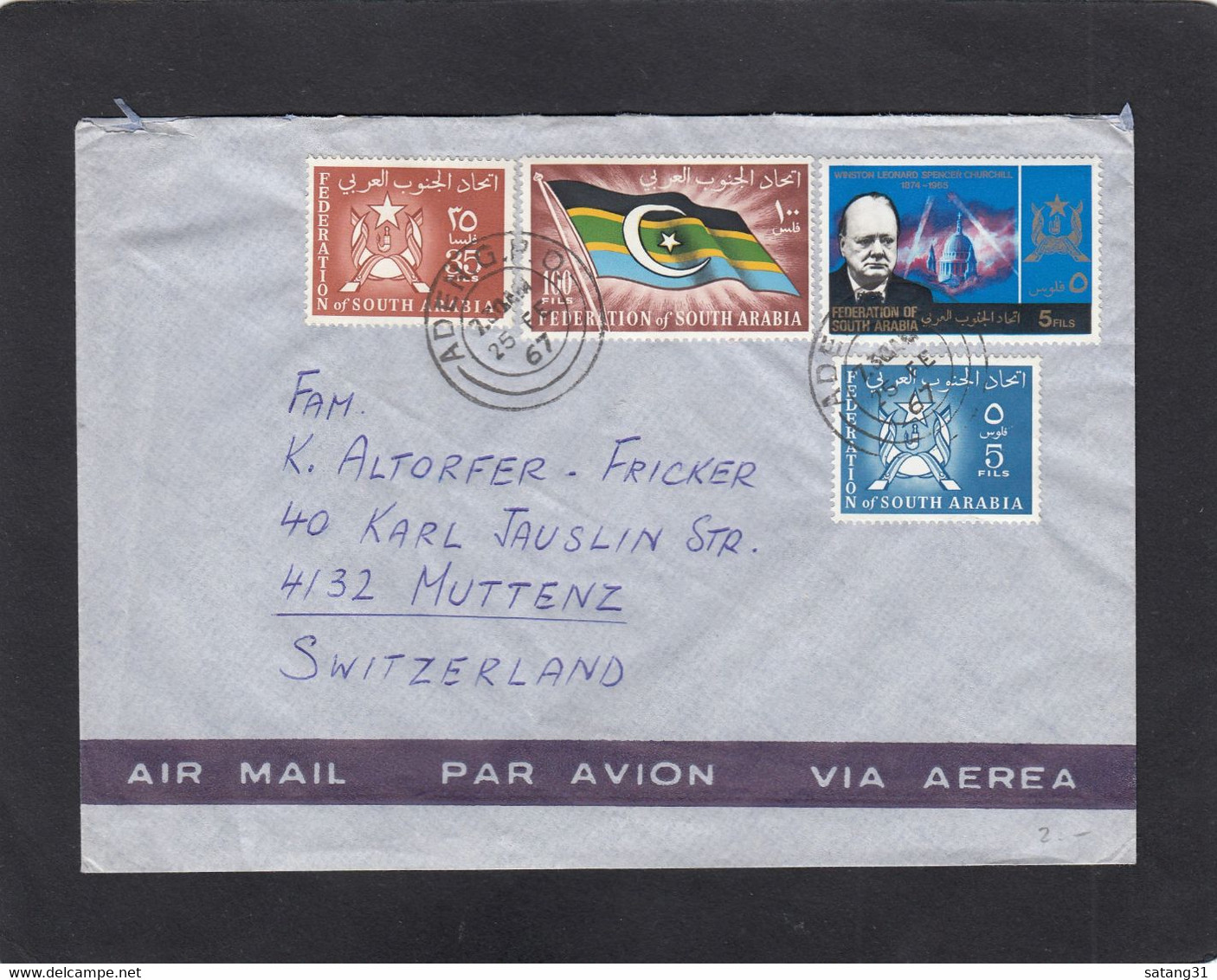 LETTRE PAR AVION D'ADEN,AVEC YV. NOS 9,13,19 ET 3, POUR MUTTENZ,SUISSE,1967. - Yemen