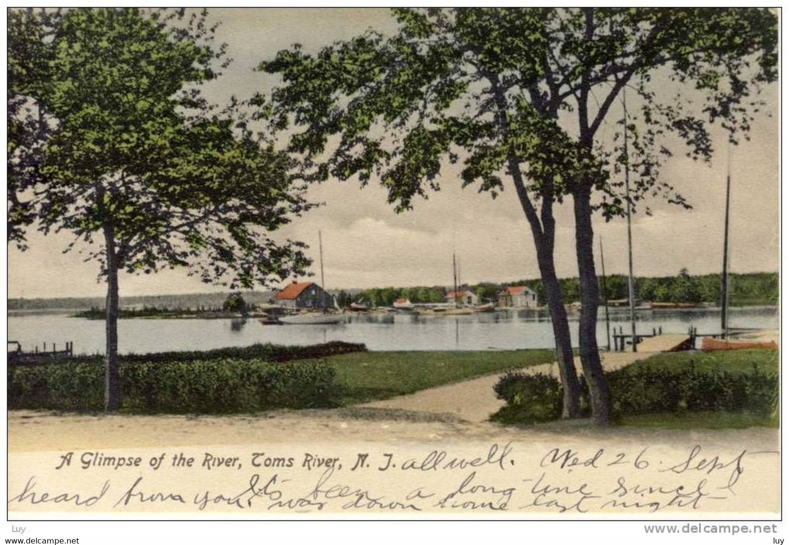 TOMS RIVER, N.J. , 1906 - Handcoulored Vintage Antique PC - A Glimpse Of The River, TOMS RIVER, N.J. - Toms River