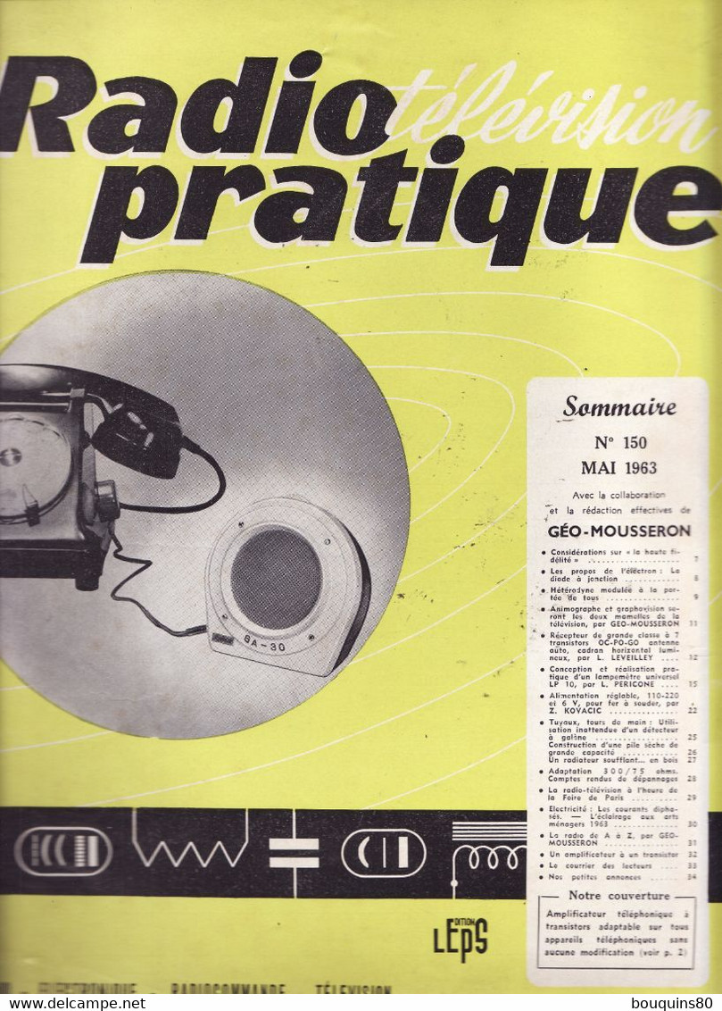 RADIO TELEVISION PRATIQUE N°150 Mai 1963 - Libros Y Esbozos