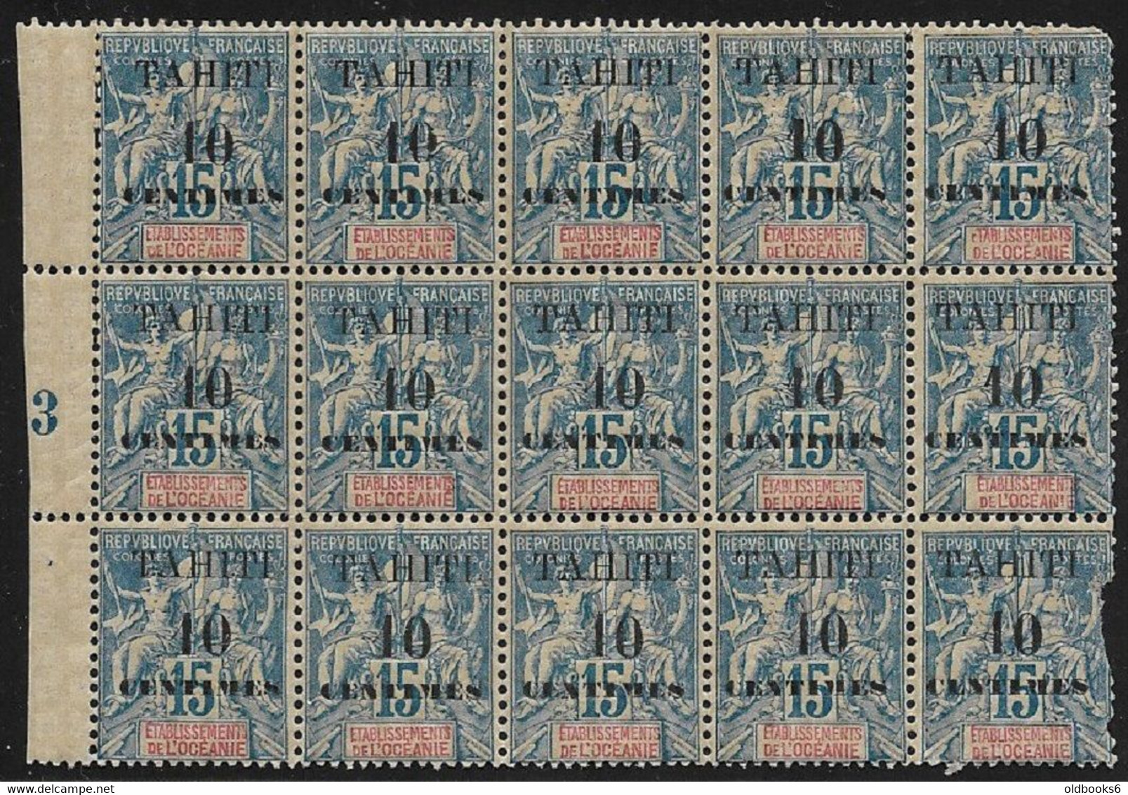 TAHITI 1903 "10 Centimes" Overprint On 15c. Allegorie Block Of 15 Unmounted Mint FRZ.OZEANIEN - Tahití