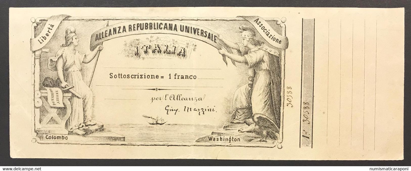 Alleanza Repubblicana Universale Sottoscrizione 1 Franco Taglio In Baso   LOTTO 3879 - [ 4] Emissions Provisionelles