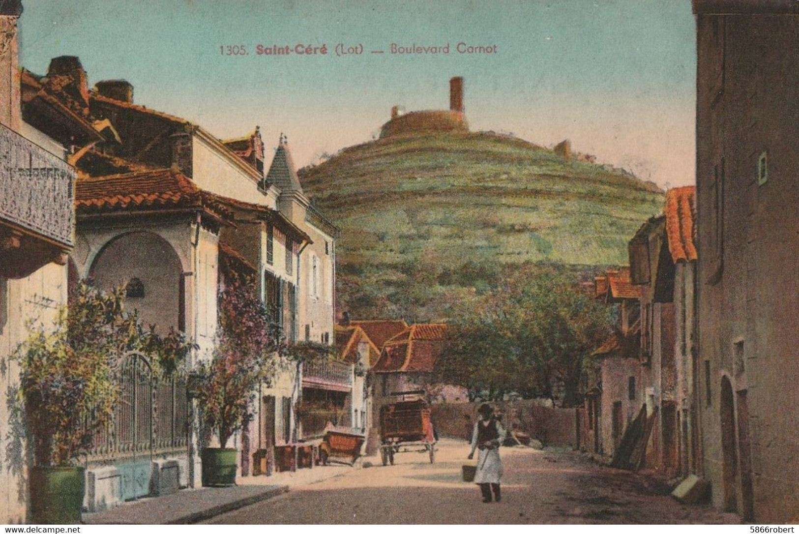 CARTE POSTALE ORIGINALE ANCIENNE COULEUR : SAINT CERE LE BOULEVARD CARNOT ANIMEE LOT (46) - Saint-Céré