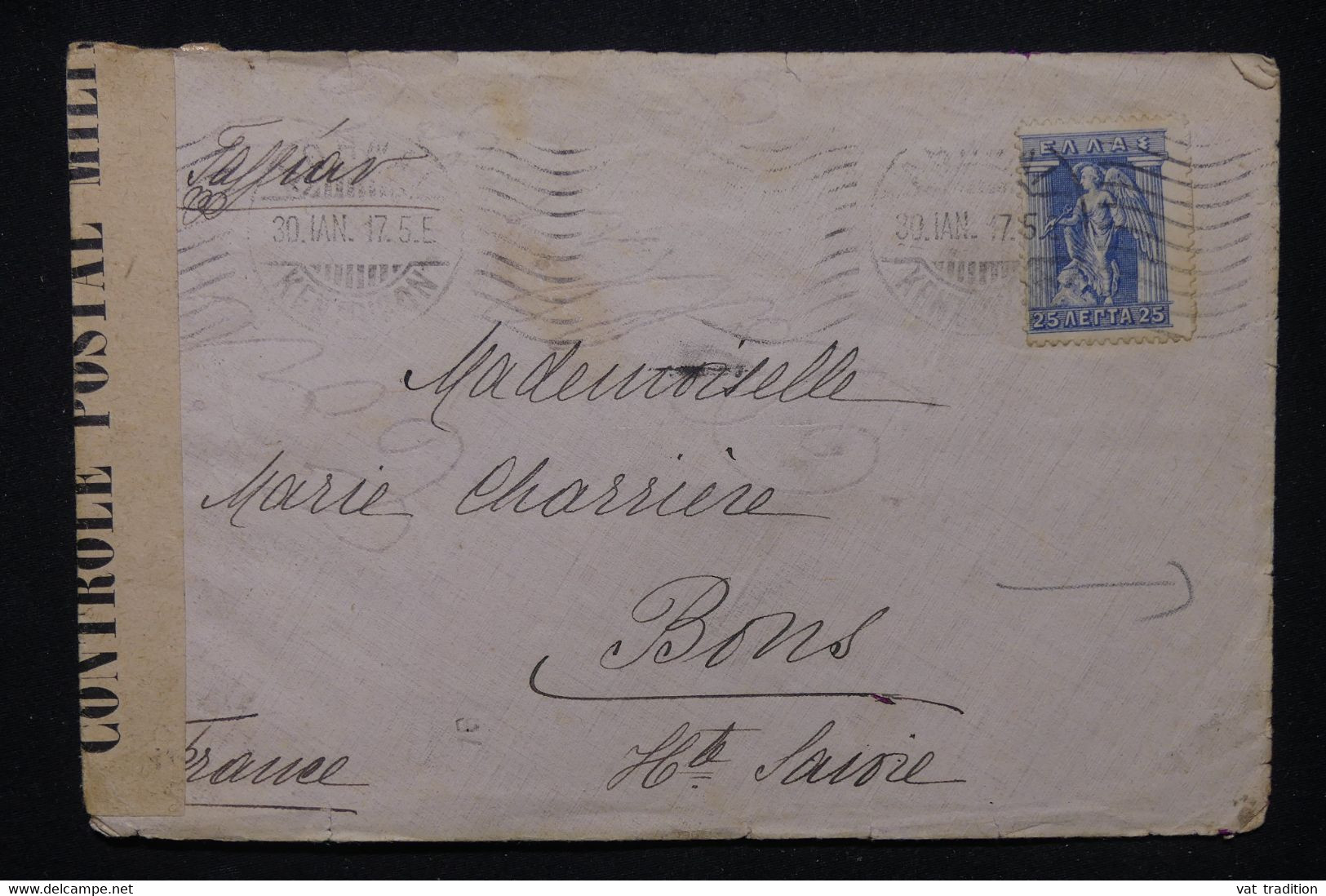 GRECE - Enveloppe Cachetée Pour La France En 1917 Avec Contrôle Postal - L 118949 - Covers & Documents