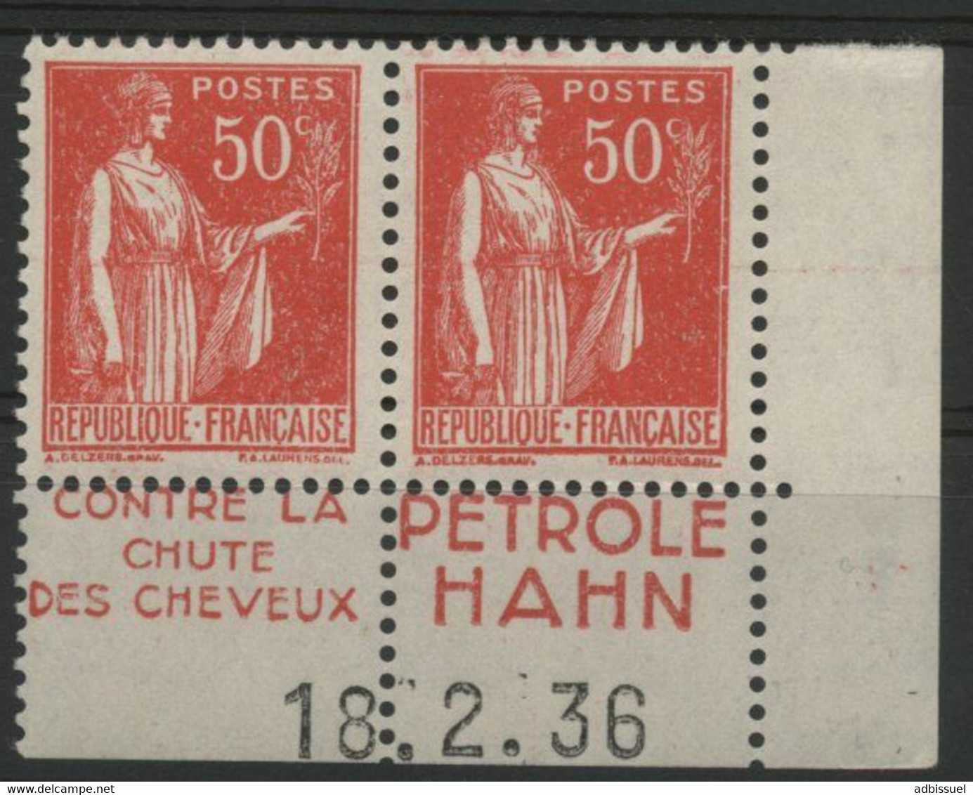 N° 283h PAIRE Avec Coin Daté. PAIX Type IV Avec Bande Publicitaire. COTE 80 €. Neuf ** (MNH). Qualité TB - Ungebraucht