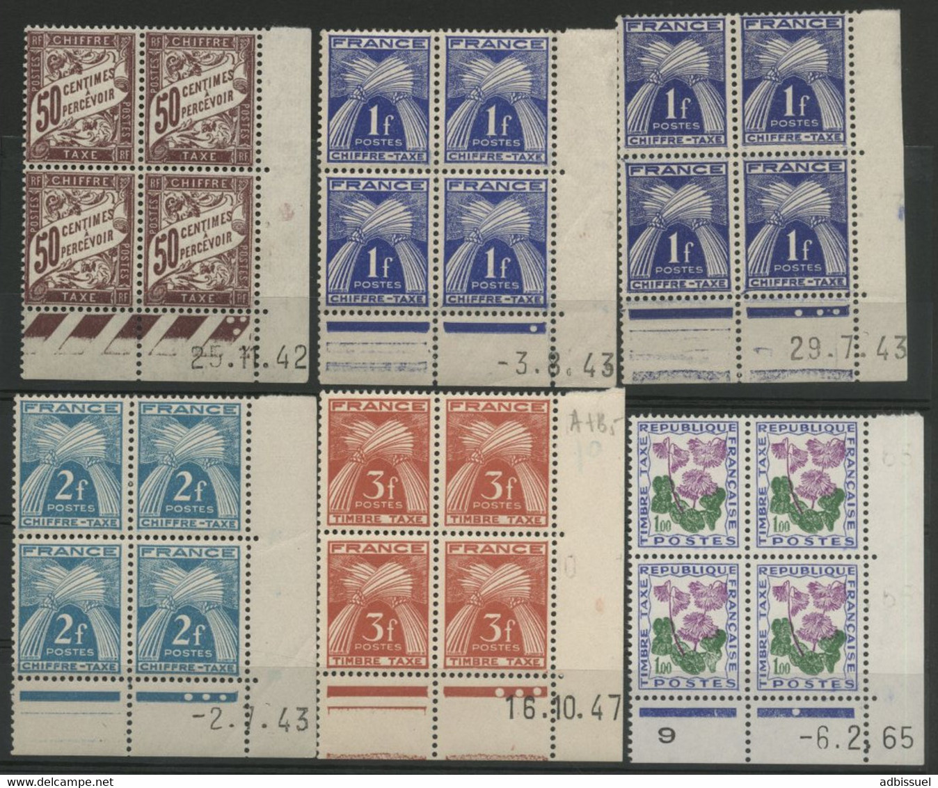 TAXE N° 37 + 70 (x2) + 72 + 73 + 102. 6 Coins Datés Différents. Neufs ** (MNH) Voir Description - Segnatasse