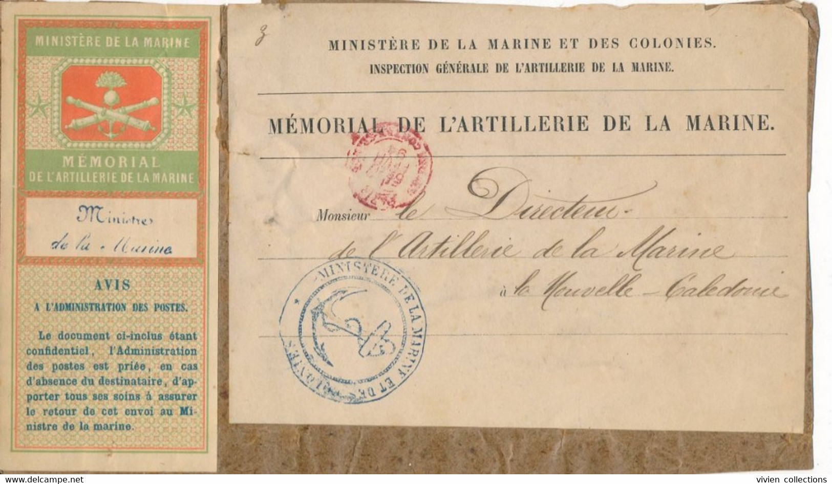 Colonies Françaises Ministre De La Marine Pour Directeur De L'artillerie De La Marine De La Nouvelle Calédonie 1894 - Lettres & Documents