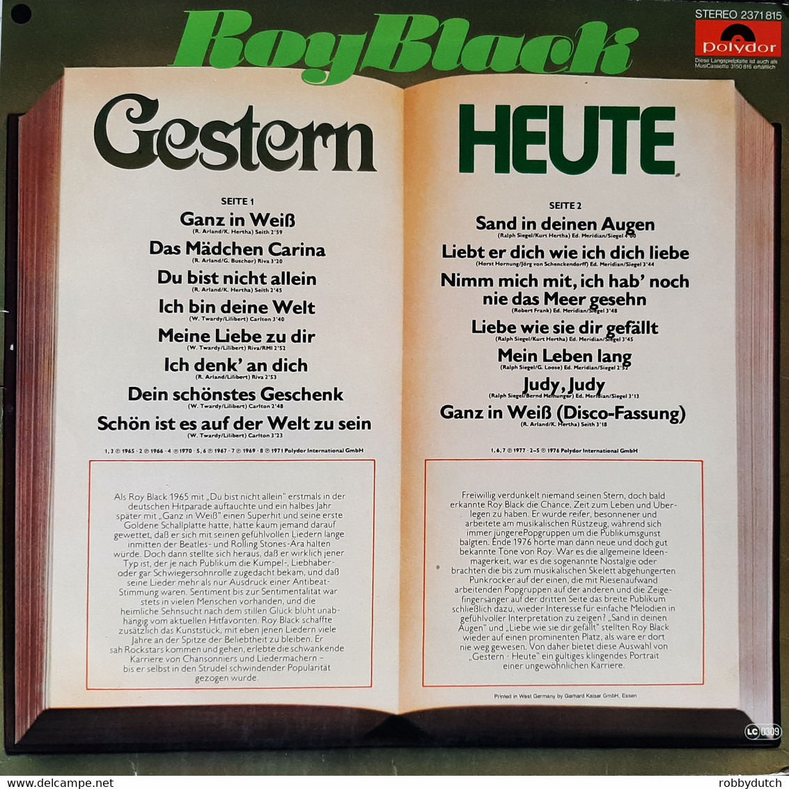 * LP * ROY BLACK - GESTERN HEUTE (Germany 1977 EX!!!) - Autres - Musique Allemande