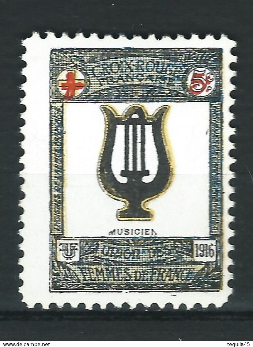 VIGNETTE Croix Rouge DELANDRE "R" - FRANCE Insignes Corps De Troupe : Musiciens WWI WW1 Cinderella 1914 1916 - Croce Rossa