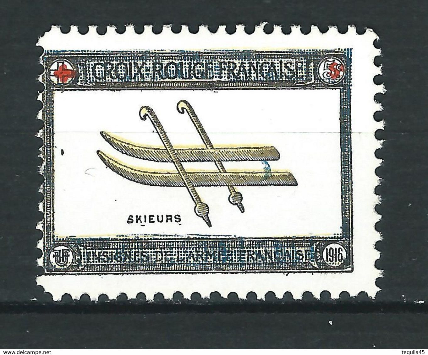 VIGNETTE Croix Rouge DELANDRE "R" - FRANCE Insignes Des Skieurs- WWI WW1 Cinderella 1914-16 - Red Cross