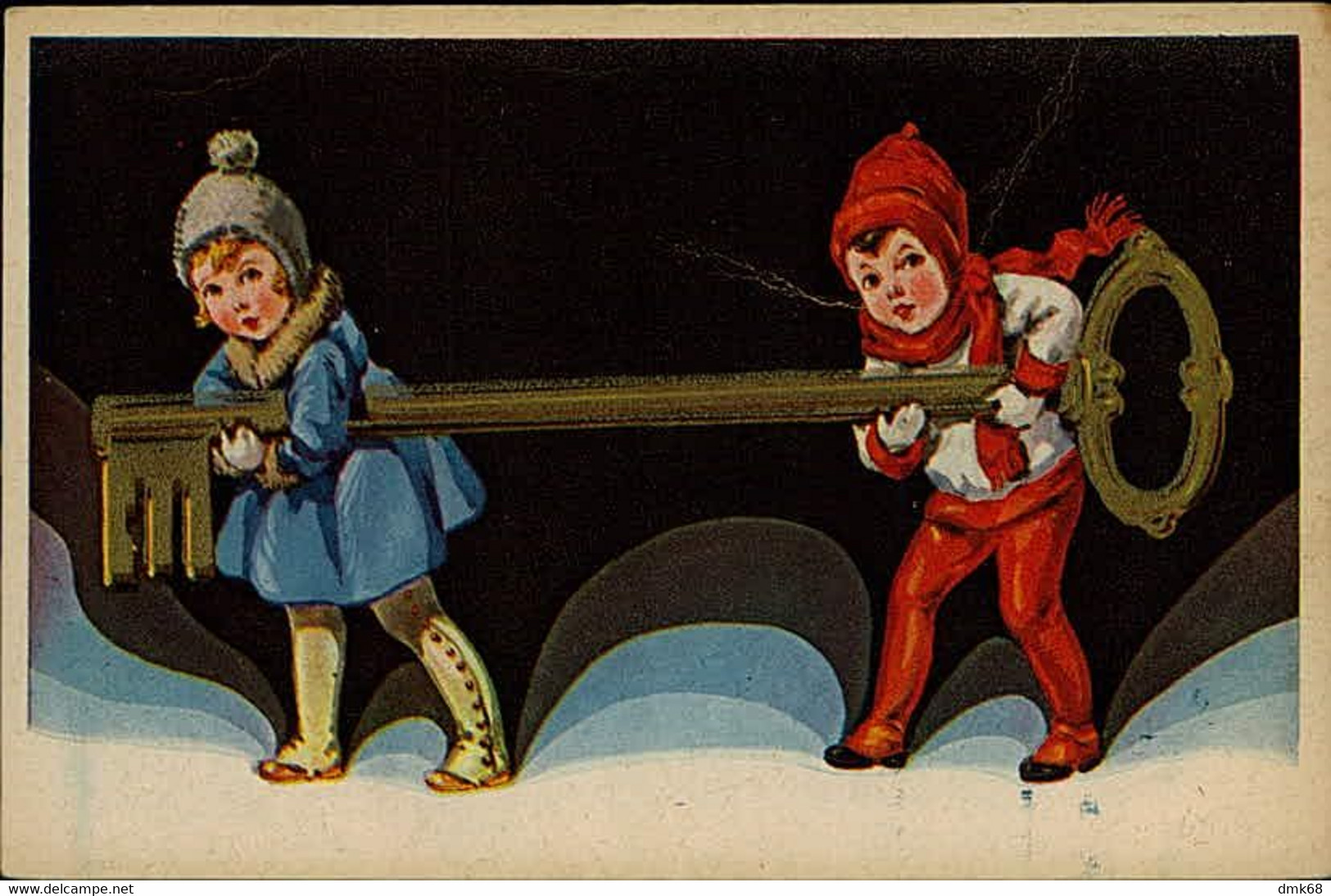 CASTELLI SIGNED 1930s POSTCARD - KIDS WITH BIG KEY - EDIT CECAMI 1061  (3057) - Castelli