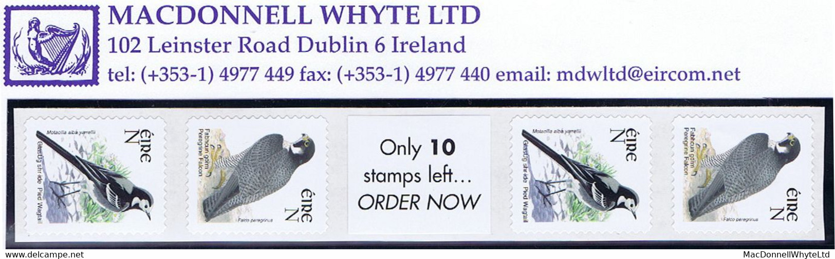 Ireland 2003 Birds Definitives SNP Self-adhesive Coils N Peregrine Falcon + N Error "shr-ide" Wagtail "Only 10 Stamps Le - Nuevos