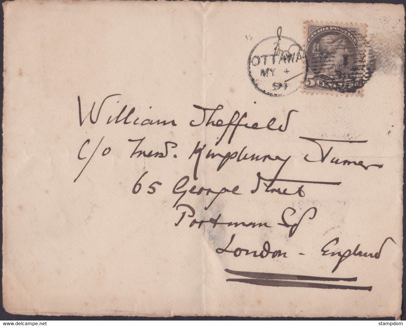 CANADA 1891 QV 5c COVER  To England - FRONT ONLY @D7787 - Briefe U. Dokumente