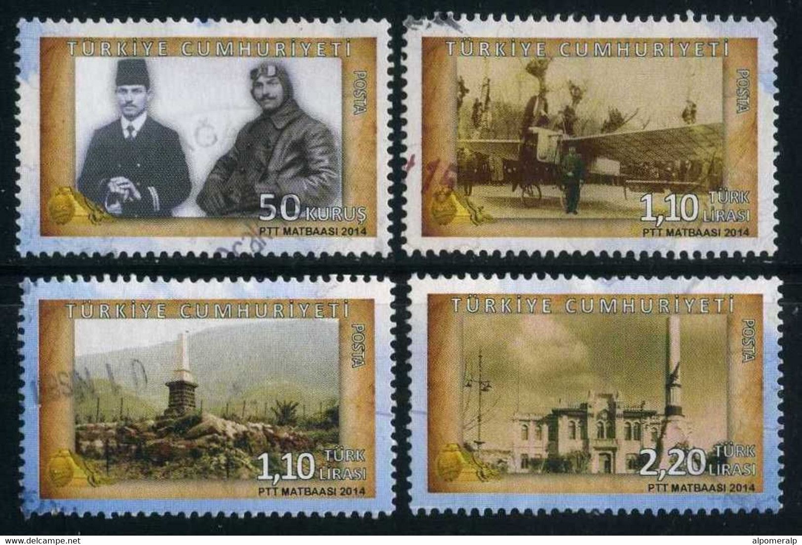 Türkiye 2014 Mi 4097-4100 100.Year Of Sea-Air Lieutenant Mehmet Fethi Bey's Martyrdom, Aviation, Airplane - Used Stamps