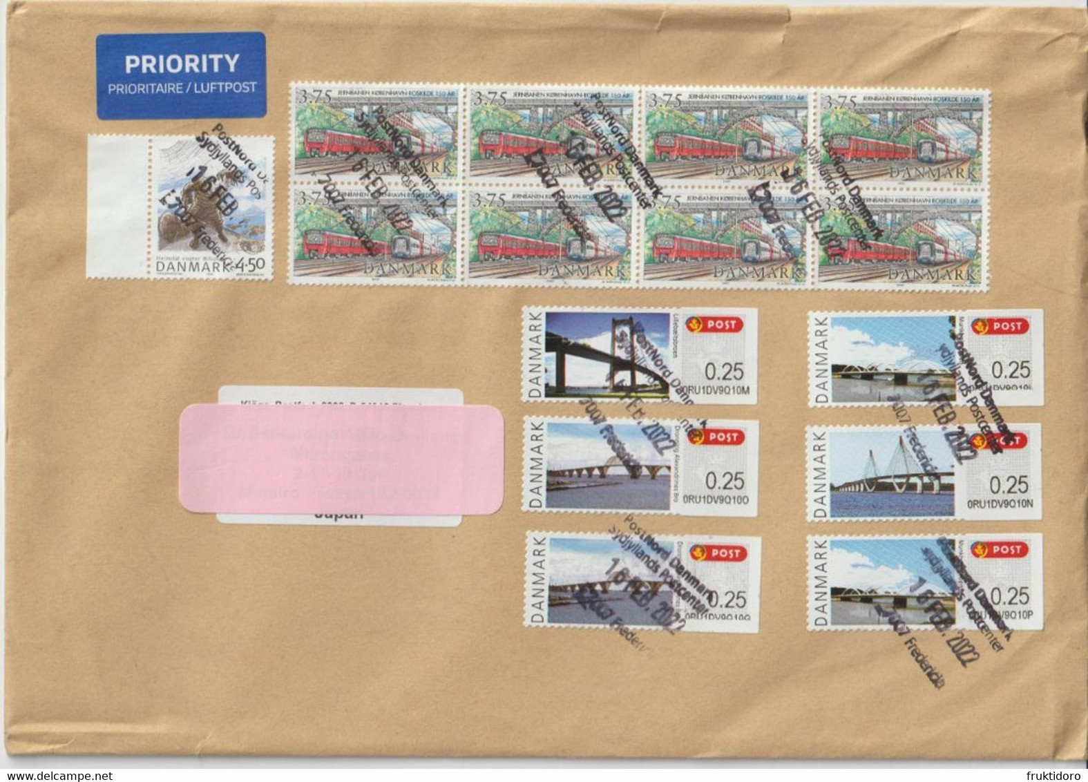 Denmark Letter To Japan With ATM L42-L45 Bridges - Farø - Little Belt - Munkholm - Queen Alexandrine - Mi 1155 Railways - Variedades Y Curiosidades